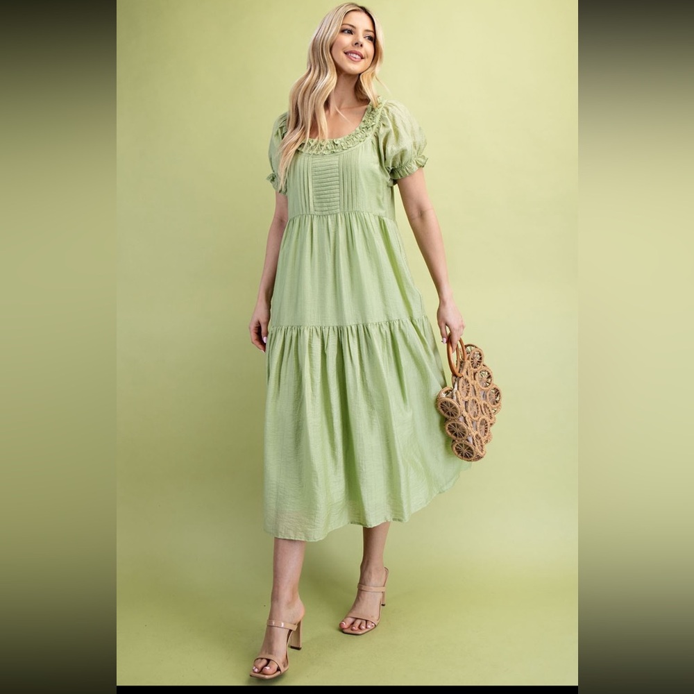 Elegant Green Sage Midi Dress